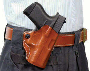 DeSantis Mini Scabbard OWB Leather Holster for S&W M&P 380 Shield EZ, Tan, Right Hand