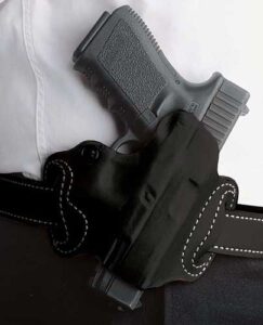 DESANTIS MINI SLIDE HOLSTER - OWB RH LTHER M&P SHLD 9/40 BLK