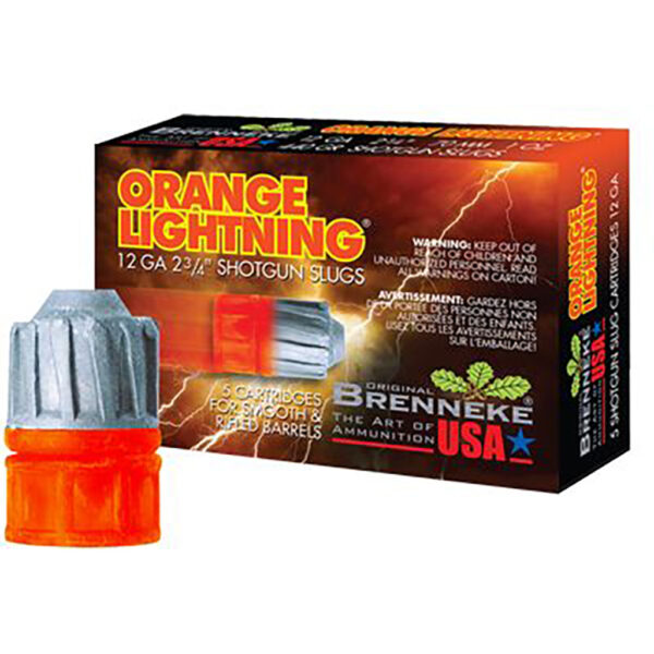 Brenneke Orange Lightning Lead-Free 12 Gauge 2.75-Inch Sabot Slug, 5-Round Box