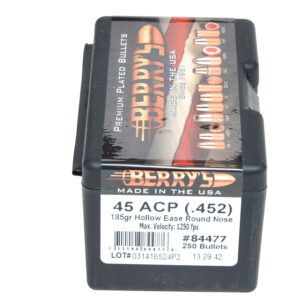 Berry's Superior Plated Pistol Bullets, .45 Cal 185gr Hollow Base Round Nose