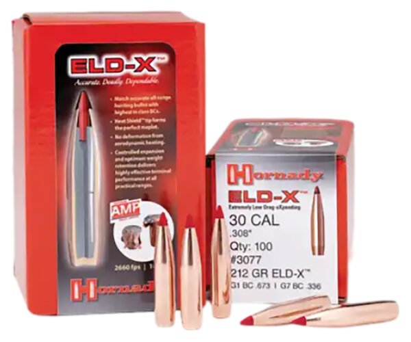 Hornady 3077 ELD-X 30 Cal .308 212 gr Extremely Low Drag eXpanding 100 Per Box/ 15 Case
