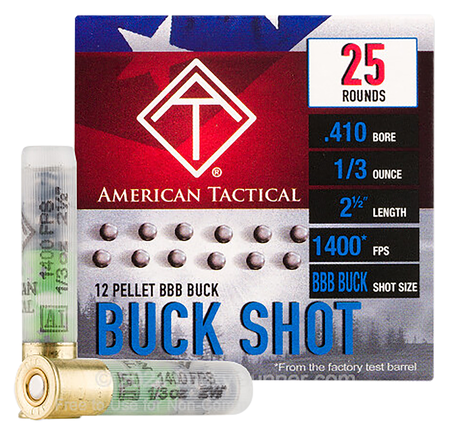 109505.jpg ATI ATIAC410BBB Shotshell 410Gauge 12Pellets BBBShot 25 Per Box/10 Case