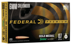 Federal GM6CRDM1 Premium Gold Medal 6mmCreedmoor 107gr Sierra MatchKing BTHP 20 Per Box/10 Case