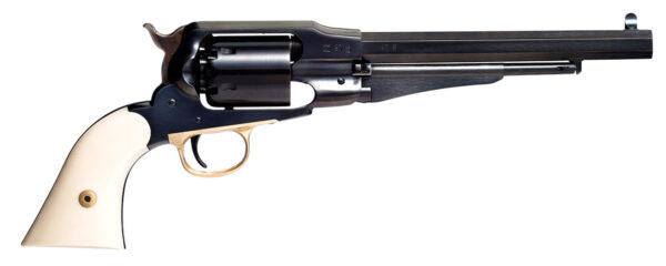 Taylors and Company 550778 Sodbuster Black Powder SAO 44 Cal Striker Fire 8" 6rd Blued 2-Piece Ivory Grip