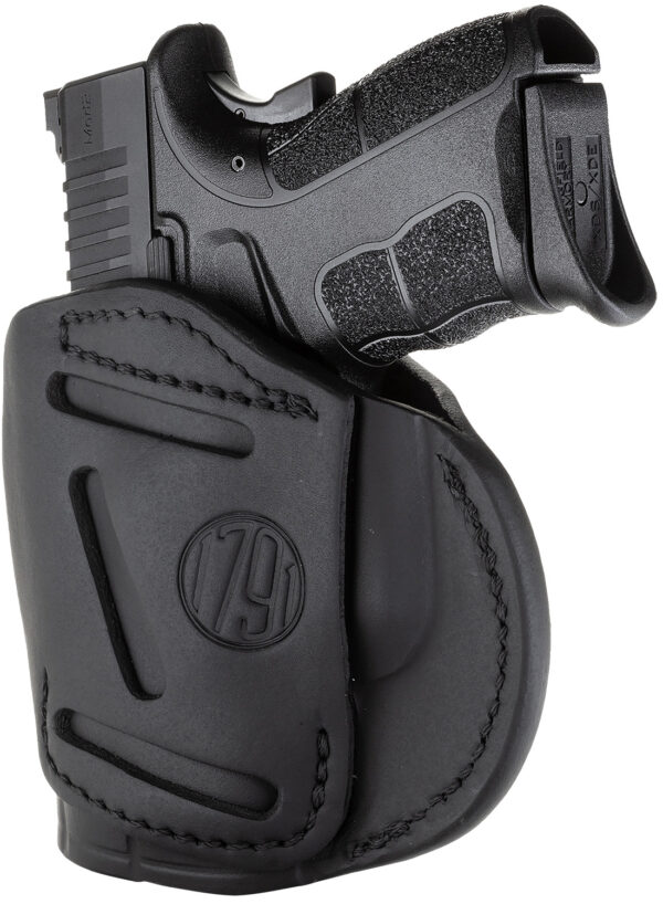 1791 Gunleather 4WH4SBLR 4-Way IWB/OWB Size 04 Stealth Black Leather Belt Clip Compatible w/Glock 26/Springfield XD/XDS/S&W M&P Shield Plus Right Hand