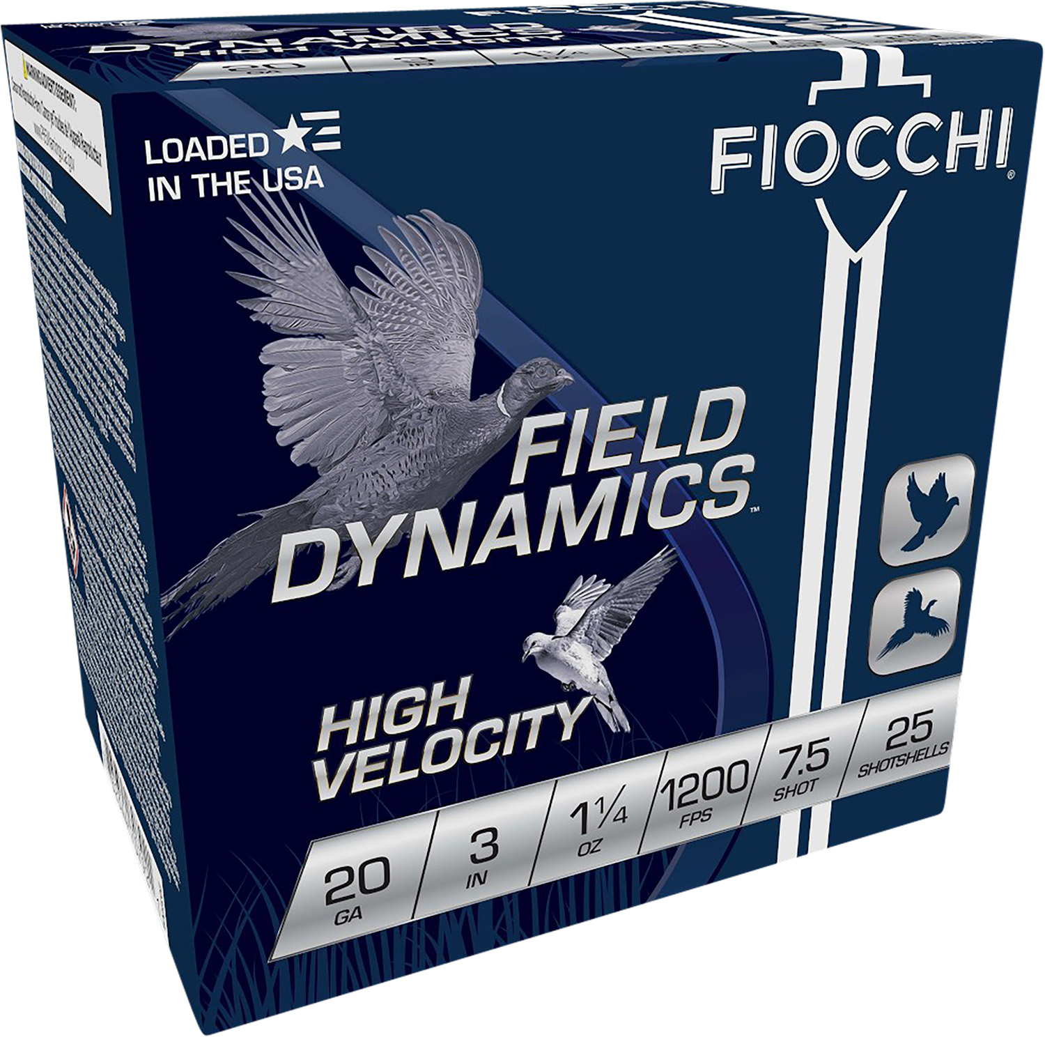 116901.jpg Fiocchi 203HV75 Field Dynamics High Velocity 20Gauge 3" 1 1/4oz 7.5Shot 25 Per Box/10 Case
