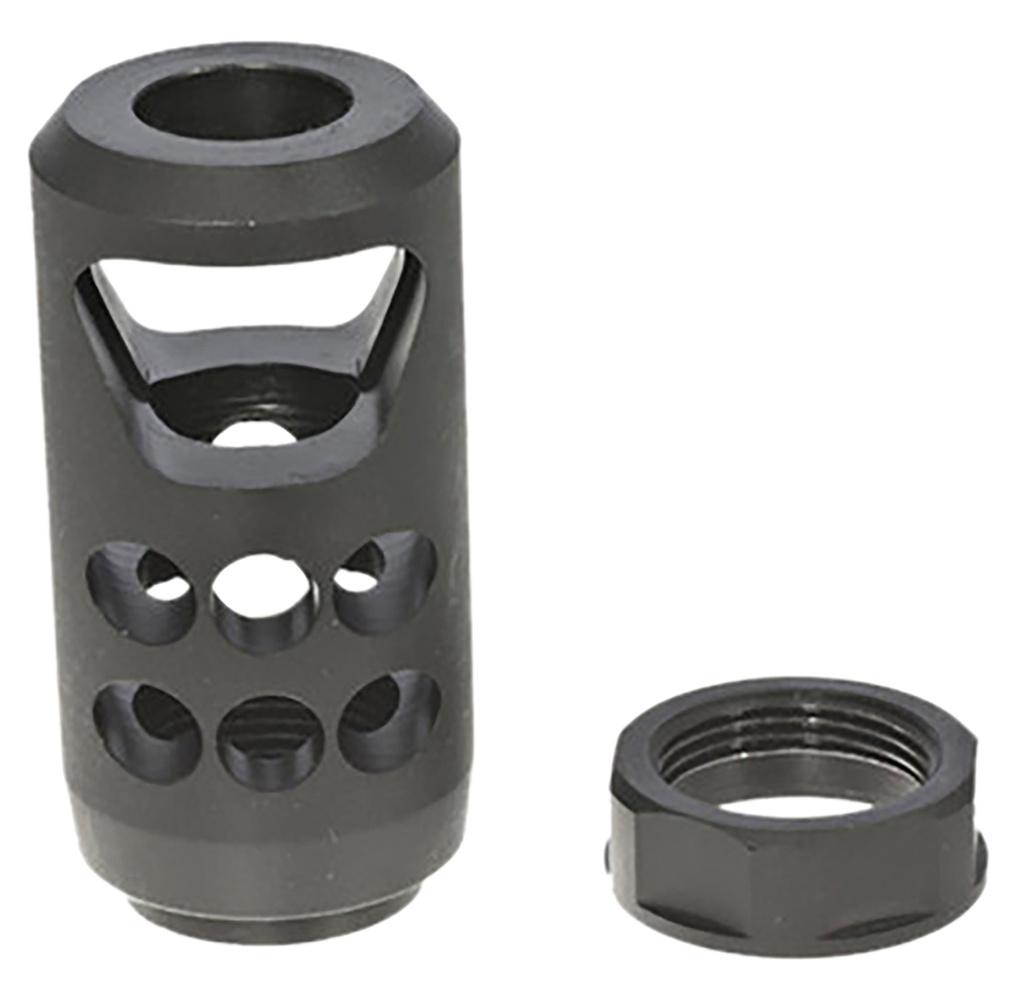 120859.jpg Ruger 90641 American Ranch Muzzle Brake fits American Ranch .450 Bushmaster/ Marlin Lever-Action .45-70 Govt, Alloy Steel w/Matte Black Finish, 11/16"x24 Threads, 2.20" OAL x 1" Diameter