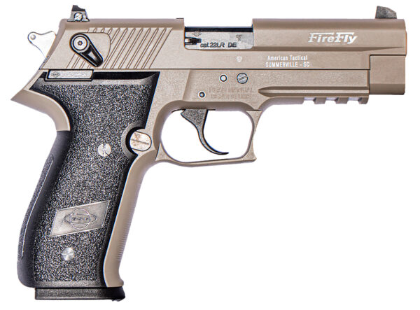 GSG GERG2210FFT FireFly 22 LR 10+1 4" Tan Steel Barrel, Serrated Slide, Zinc Alloy w/Accessory Rail Frame, Black Polymer Grip