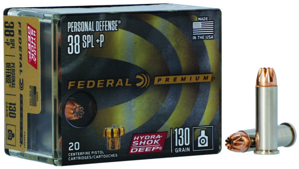 Federal P38HSD1 Premium Personal Defense 38Special+P 130gr Hydra-Shok Deep Hollow Point 20 Per Box/10 Case