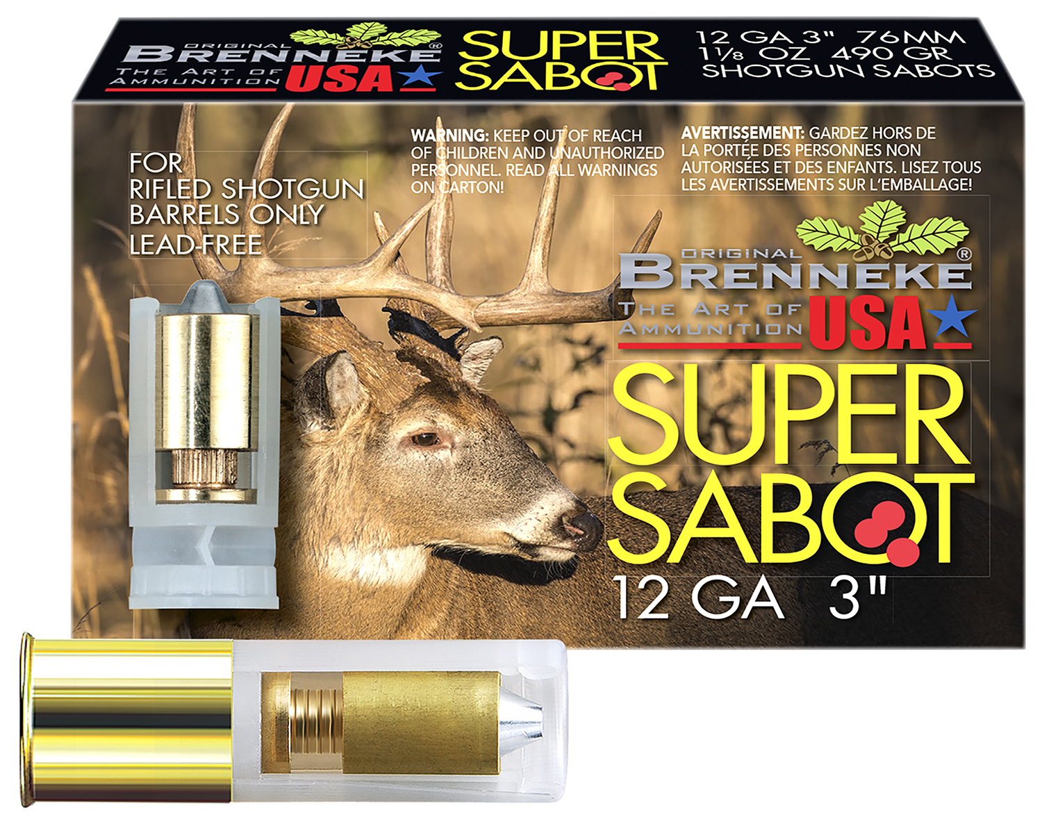 132274.jpg Brenneke SL123SUS SuperSabot 12Gauge 3" 1 1/8oz Sabot Slug Shot 5 Per Box/50 Case