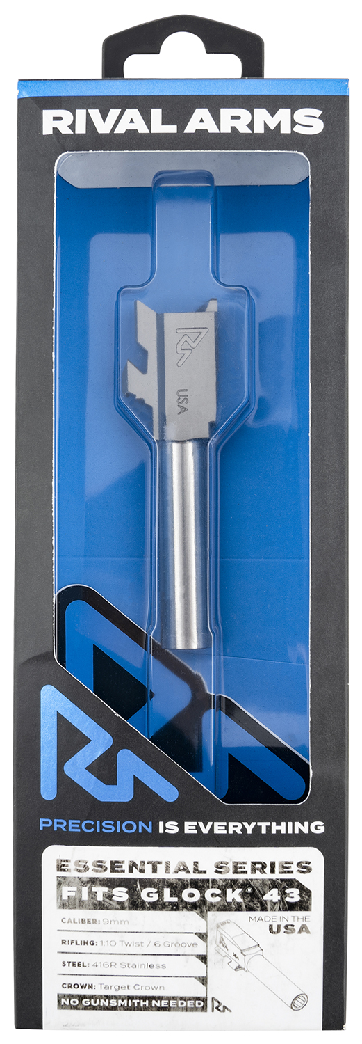 Rival Arms Essential V2 Match Grade Barrel, 9mm, 3.41-Inch, Stainless, Fits Glock 43/43X