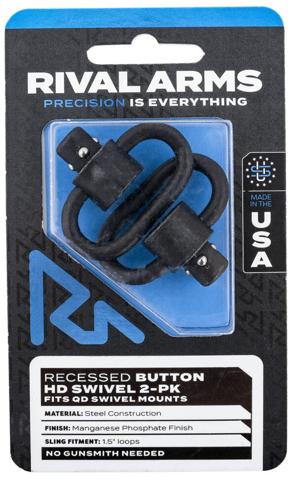 Rival Arms RA-RA92S2A HD Swivel Set Black Manganese Phosphate Steel with 1.5" Loops & Recessed Button