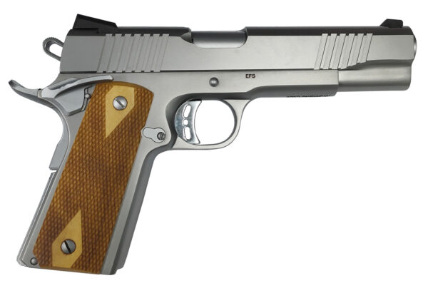 Rock Island 56828 Rock Full Size 9mm Luger 10+1, 5" Stainless Steel Barrel & Serrated Slide, Matte Stainless Steel Frame w/Beavertail, Wood Double Checkered Grip