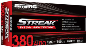 Ammo Inc 380100TMCSTRKRED50 Streak Visual (RED) 380ACP 100gr Total Metal Case 50 Per Box/20 Case