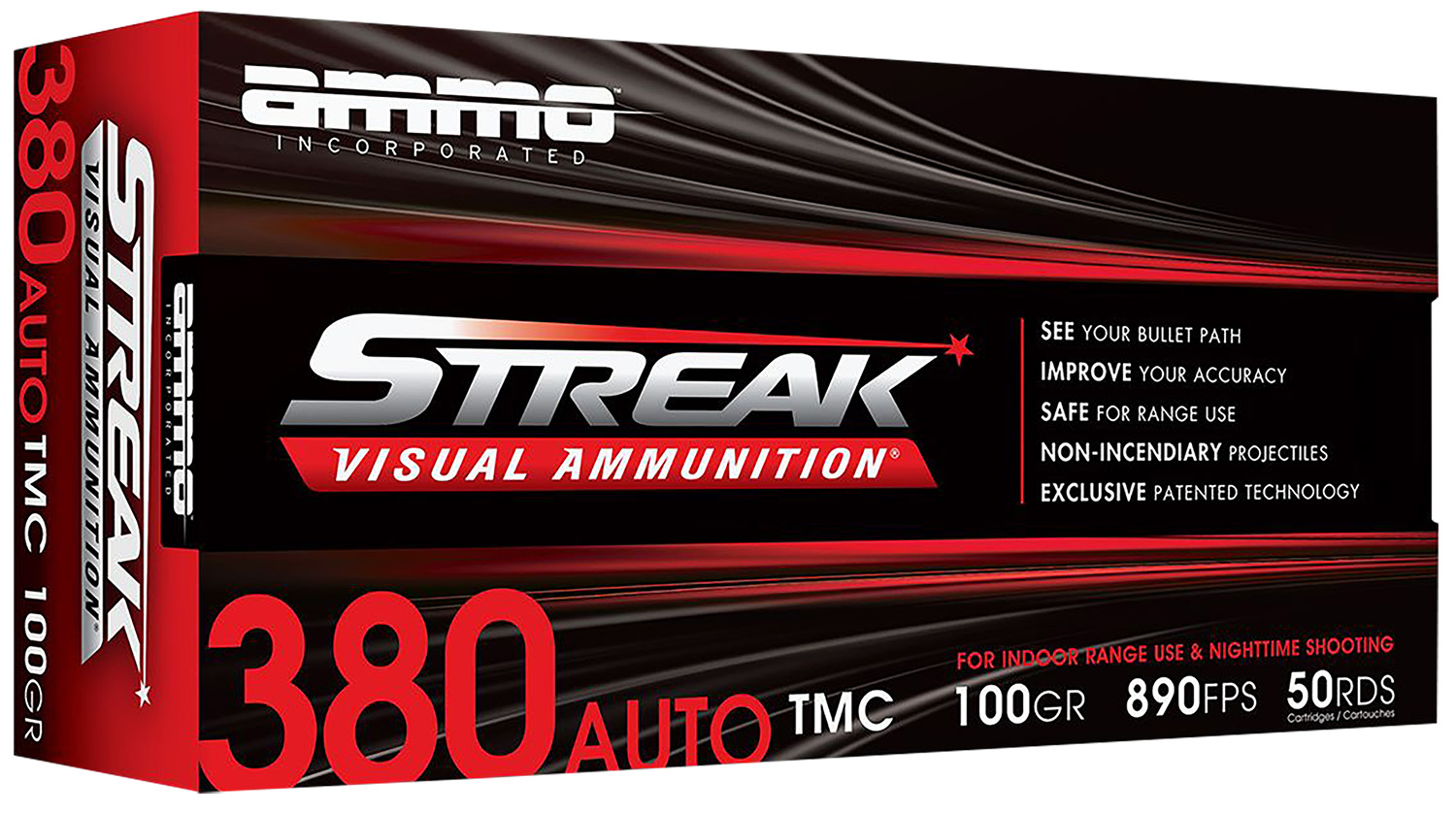Ammo Inc Streak Visual Red .380 ACP 100gr TMC, 50-Round Box