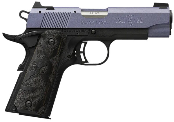 Browning 051894490 1911 Black Label Compact Frame 22 LR 10+1, 3.63" Matte Stainless Steel Barrel, Crushed Orchid Cerakote Serrated Slide, Matte Black Polymer Frame w/Beavertail
