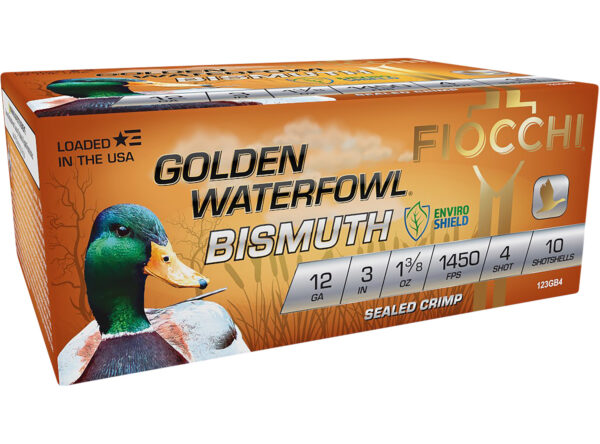 Fiocchi Golden Waterfowl Bismuth 12 Gauge 3-Inch 1 3/8oz #4 Shot, 10-Round Box