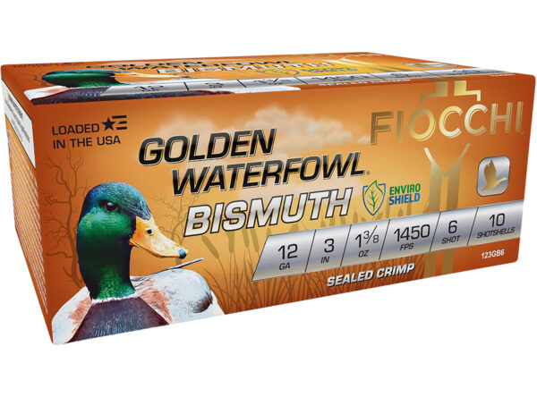 Fiocchi Golden Waterfowl Bismuth 12 Gauge 3-Inch 1 3/8oz #6 Shot, 10-Round Box