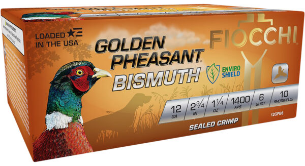 Fiocchi Golden Pheasant Bismuth 12 Gauge 2.75-Inch 1-1/4oz #6 Shot Shells, 10-Round Box