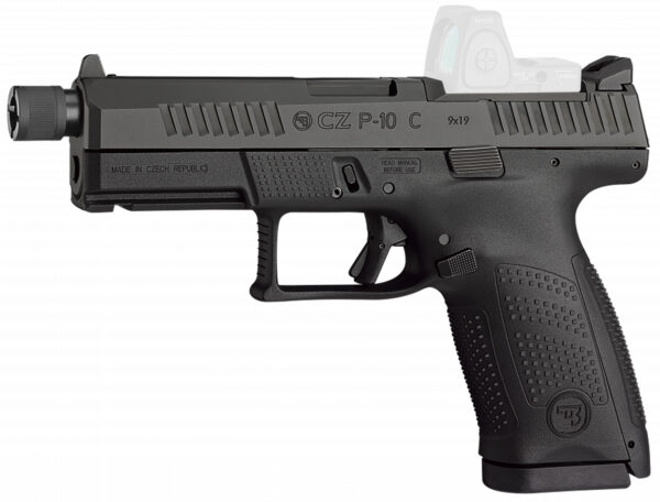 CZ-USA 91513 P-10 C Compact Frame 9mm Luger 17+1 4.02" Black Steel Threaded Barrel Black Nitride Optic Ready/Serrated Steel Slide Black Polymer Frame w/Picatinny Rail
