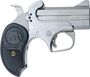 Bond Arms BAPB Papa Bear 45 Colt (LC)/410 Gauge 2rd 3" Stainless Steel Double Barrel & Frame, Auto Extractors & Rebounding Hammer, Blade Front/Fixed Rear Sights, Extended Rubber Grip, Manual Safety