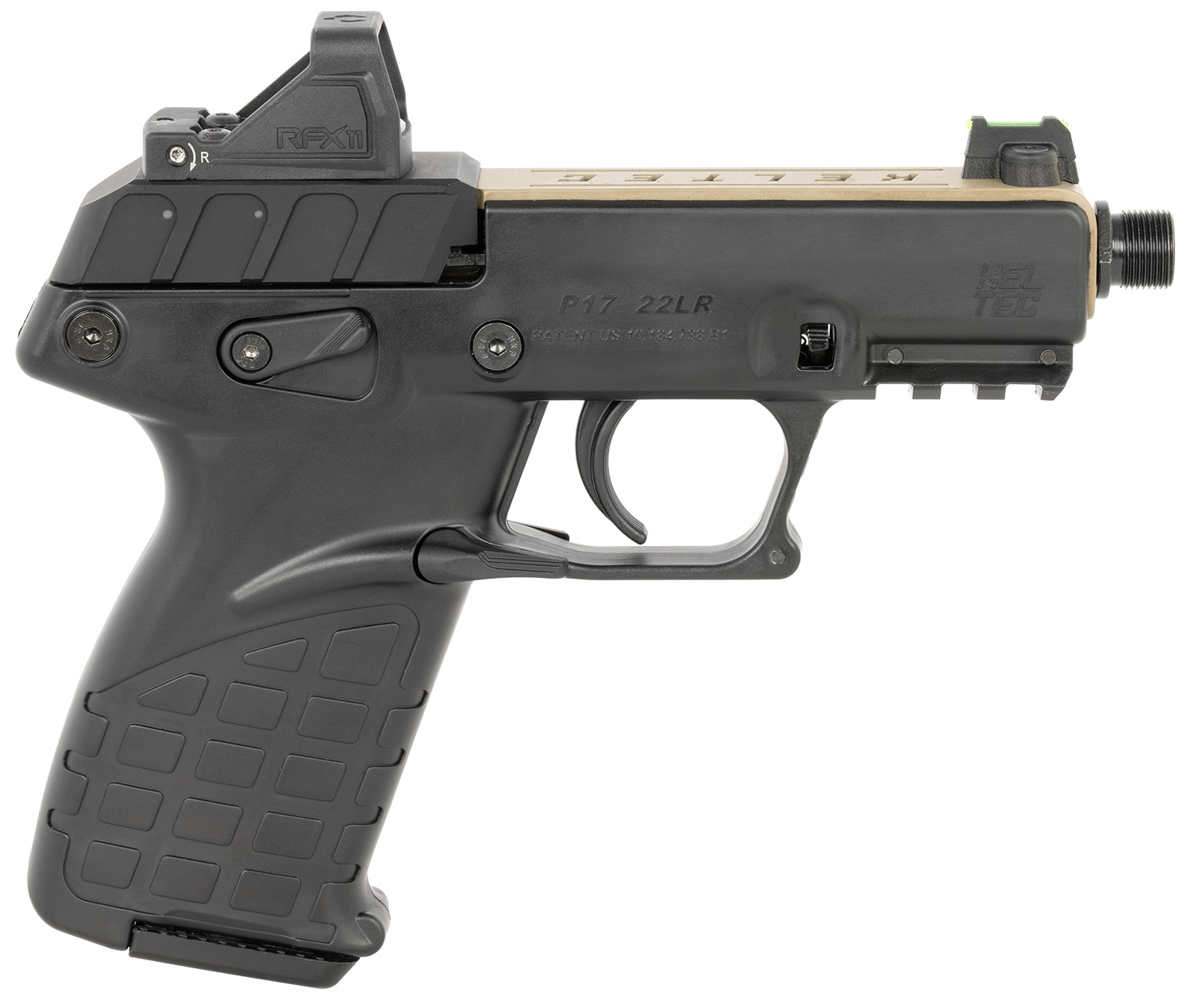 Kel-Tec P17 Pistol, .22 LR, Tan/Black, with Green Dot Optic & Holster