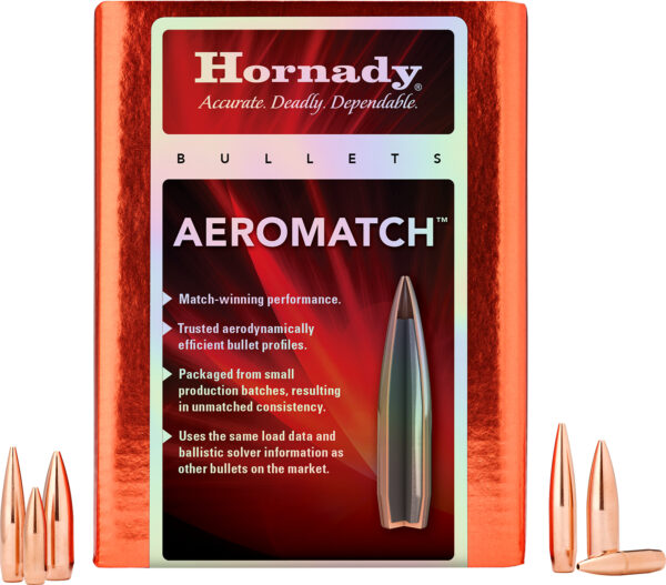 Hornady AEROMATCH Match Bullets, .30 Cal .308, 168gr HPBT, 500-Count Box