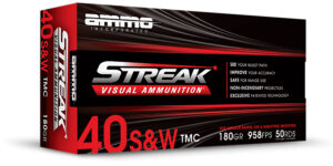 Ammo Inc 40180TMCSTRKRED50 Streak Visual (RED) 40S&W 180gr Total Metal Case 50 Per Box/20 Case