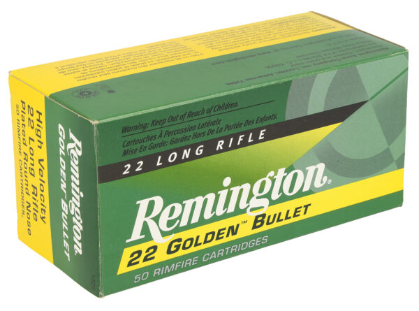 Remington Golden Bullet 22 LR 40gr Brass Plated Round Nose, 50 Rounds