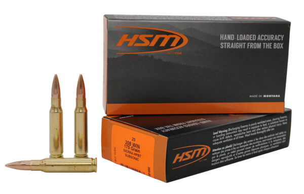 HSM Match Subsonic .308 Win 175gr HPBT Ammo, 20-Round Box