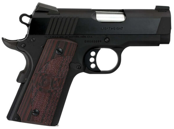 Colt Mfg O7800XE Defender Compact 45 ACP 7+1 3" Black Steel Barrel, Blued Serrated Slide, Matte Black Cerakote Aluminum Frame w/Beavertail, Black Cherry Tactical G10 Grips, Ambidextrous