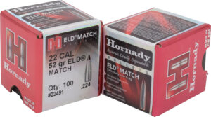 Hornady 22491 ELD Match 22 Cal .224 52 gr Extremely Low Drag Match 100 Per Box/ 40 Case