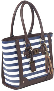 Bulldog BDP050 Tote Purse w/Holster Navy Stripe Leather Most Sm Pistols & Revolvers Right Hand