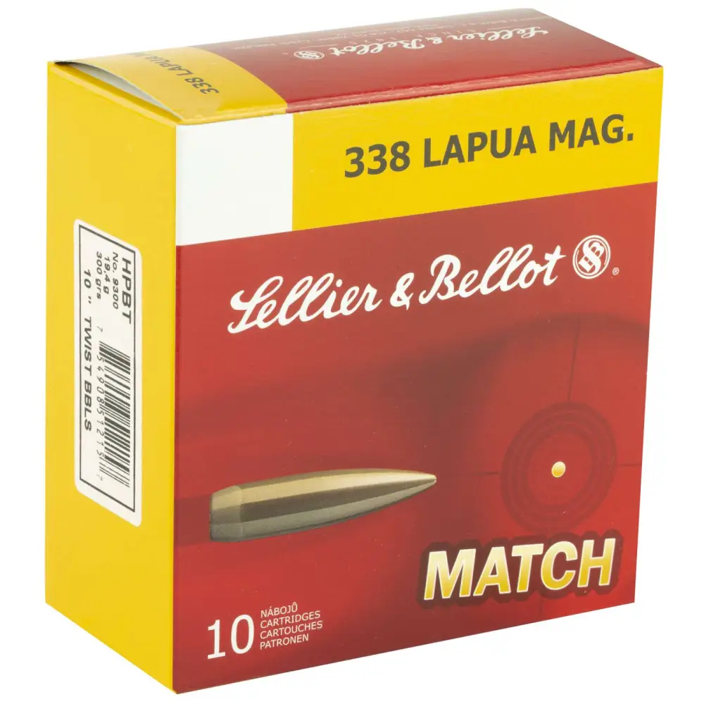 Sellier & Bellot .338 Lapua Magnum 300gr Match BTHP Ammunition, 10-Round Box