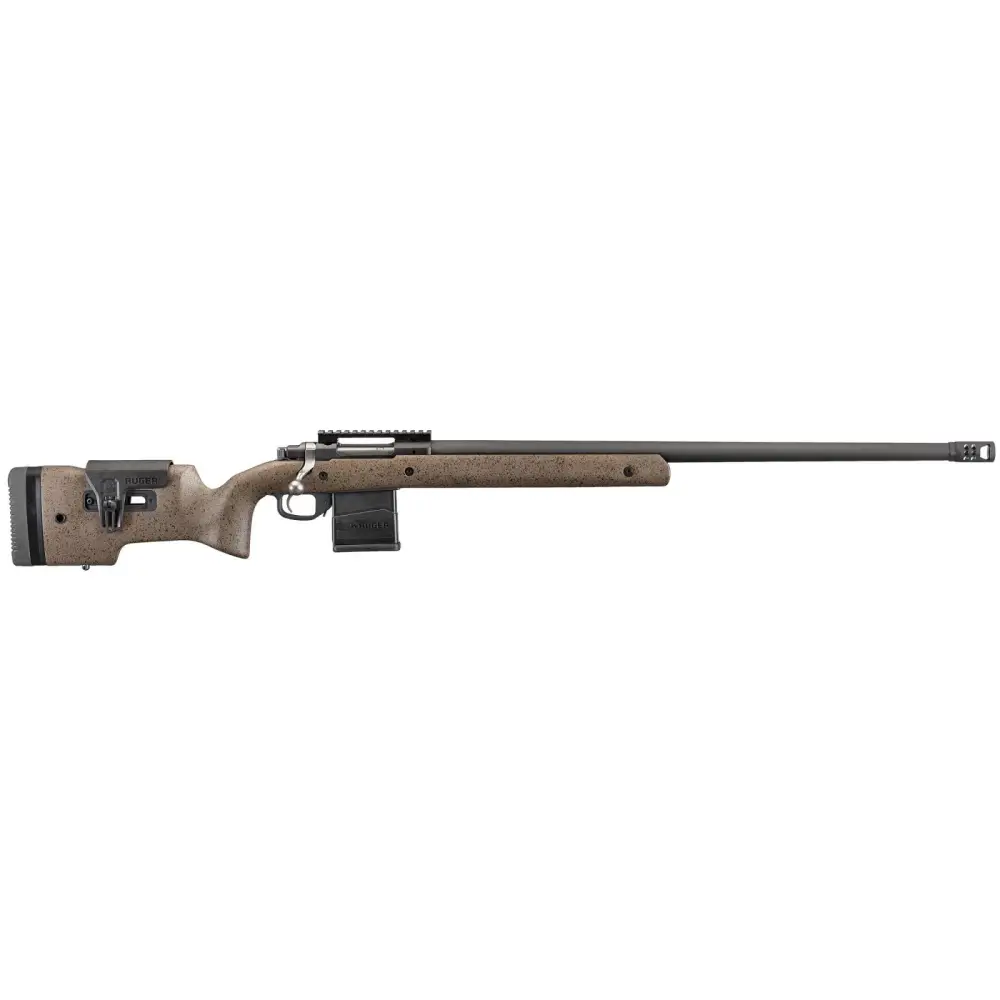 351416 14160454 1.webp RUGER HAWKEYE LR TRGT 308WIN BOLT 26" MT BLK THRDE BBL, SPECK BLK/BRN LAM STOCK, 10RD DETACH MAG