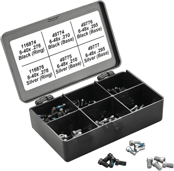 Leupold Torx Screw Kit assortment in sectioned black polymer storage box