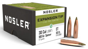 Nosler E-Tip Bullets, .30 Caliber, 180 gr Spitzer