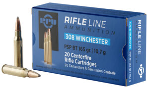 PPU PP3082 Standard Rifle 308Win 165gr Pointed Soft Point Boat Tail 20 Per Box/10 Case