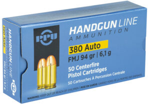 PPU PPH380AF Handgun 380ACP 94gr Full Metal Jacket 50 Per Box/20 Case