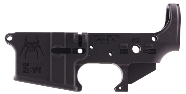 Spikes Tactical Spider Stripped Lower Receiver, Multi-Caliber Black Anodized