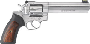 RUGER GP100 357MAG 6" ADJ. - SS RUBBER W/HARDWOOD 7-SHOT