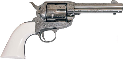 CIMARRON FRONTIER 357MAG PW FS - 4.75" ENGRAVED NICKEL/IVORY