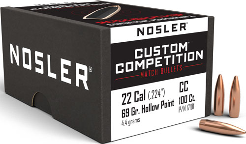 Nosler Custom Competition .224 Caliber 69gr Hollow Point Boat Tail Bullets