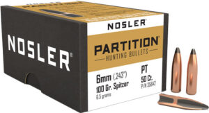 Nosler Partition 6mm/.243 100gr Spitzer Bullet