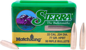 Sierra MatchKing .22 Cal Bullets, 77 gr HP-BT with Cannelure