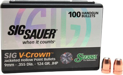 Sierra 9mm 124 gr JHP Sig V-Crown Bullets