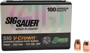 Sierra 9mm 125 gr JHP Sig V-Crown Bullets