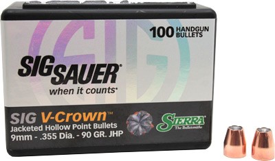 Sierra V-Crown 9mm 90gr JHP Reloading Bullets