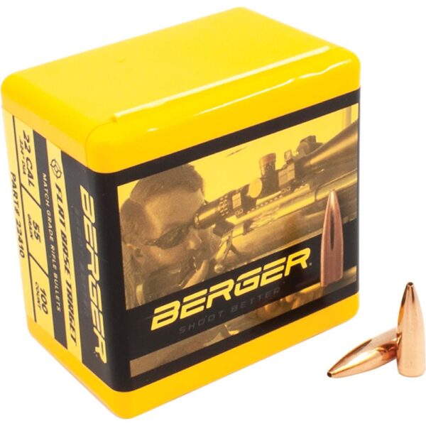 Berger Match Grade Target Bullets, .22 Cal .224-inch 55gr Flat Base