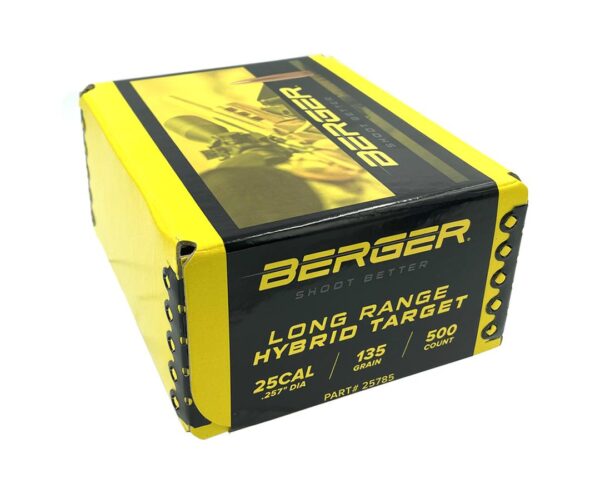 Berger Match Grade LR Hybrid Target 135gr .25 Caliber Rifle Bullets, 500-Count